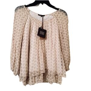 NWT Piazza Roma Beige Blouse Silk Layered Top Sheer Italy Romantic Fairy Sz M